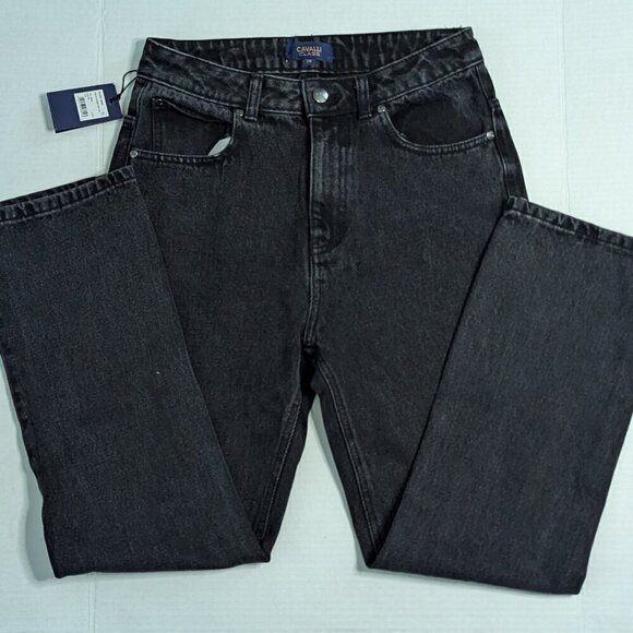 Roberto Cavalli CLASS Black Sprocket Straight High Rise Cropped Jeans 26 NEW - Picture 3 of 7